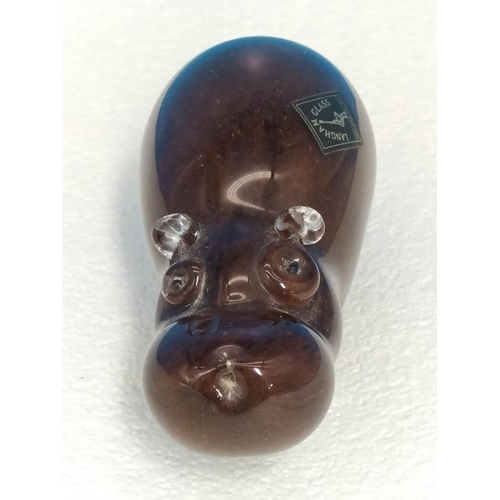 54 - Langham Glass 'Hippo' Paperweight. 7cm High, 12cm Long