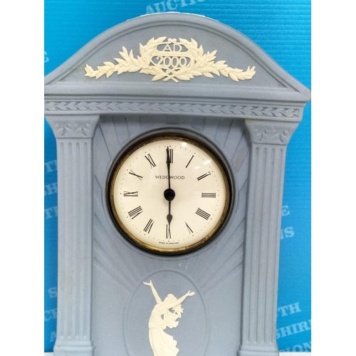 1 - Wedgwood Jasperware Millennium AD2000 'Dancing Hours' Mantel Clock. 23cm High, 15cm x 6cm. Requires ... 
