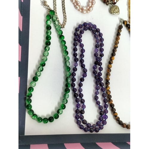 135 - Collection of Mixed Costume Jewellery to include Tigers Eye Bead Necklace, Pearl Necklace, Charm Bra... 