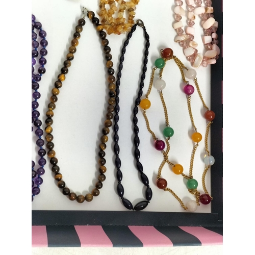 135 - Collection of Mixed Costume Jewellery to include Tigers Eye Bead Necklace, Pearl Necklace, Charm Bra... 