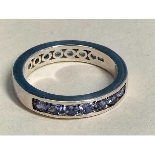 137 - Silver 925 Blue and Clear Cubic Zirconia Ring. Size S
