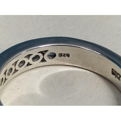 137 - Silver 925 Blue and Clear Cubic Zirconia Ring. Size S