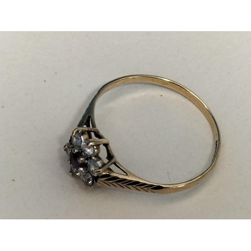 149 - 9ct Gold 375, Amethyst and Cubic Zirconia Stone Ring Size N. Weight 1 Gram.