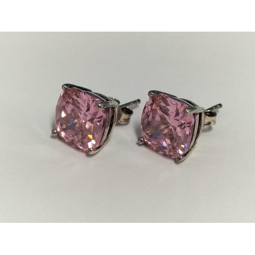 159 - Pair of 925 Silver and Pink Cubic Zirconia Stud Earrings. Boxed.
