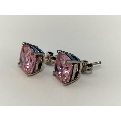 159 - Pair of 925 Silver and Pink Cubic Zirconia Stud Earrings. Boxed.