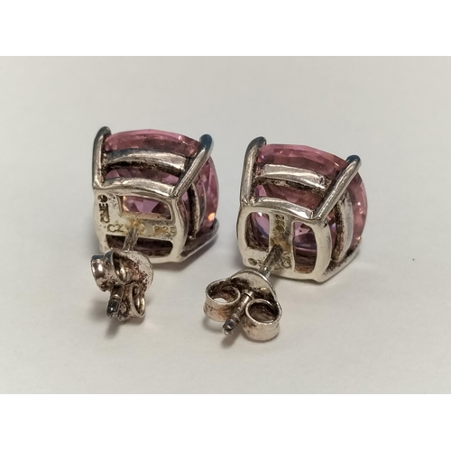 159 - Pair of 925 Silver and Pink Cubic Zirconia Stud Earrings. Boxed.
