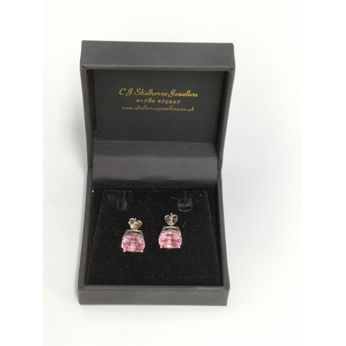 159 - Pair of 925 Silver and Pink Cubic Zirconia Stud Earrings. Boxed.