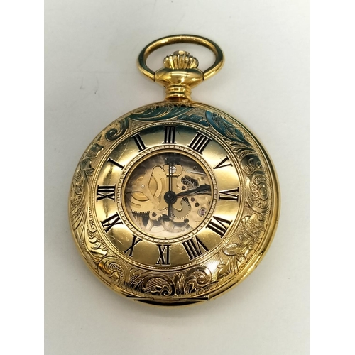 161 - Boxed Gold Coloured Rotary Half Hunter Pocket Watch. W/O