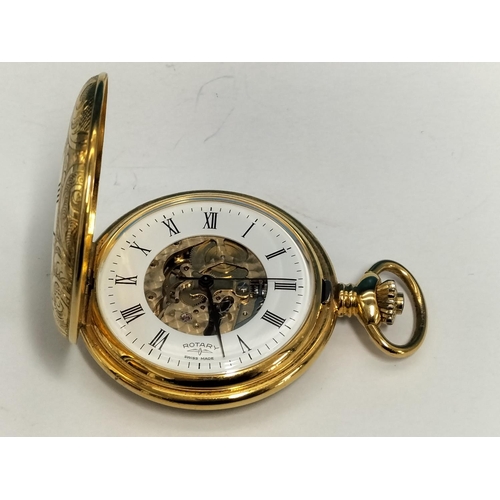 161 - Boxed Gold Coloured Rotary Half Hunter Pocket Watch. W/O