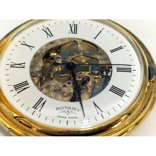 161 - Boxed Gold Coloured Rotary Half Hunter Pocket Watch. W/O
