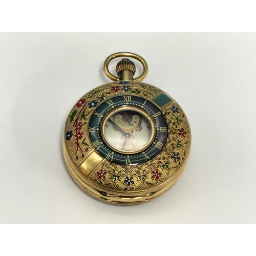 162 - Gold Coloured and Enameled Case Wind Up Half Hunter Pocket Watch W/O.