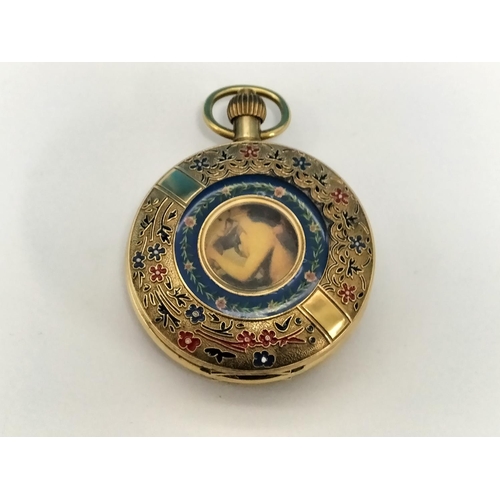 162 - Gold Coloured and Enameled Case Wind Up Half Hunter Pocket Watch W/O.