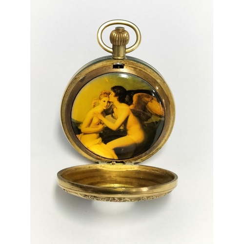 162 - Gold Coloured and Enameled Case Wind Up Half Hunter Pocket Watch W/O.