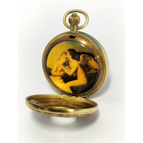 162 - Gold Coloured and Enameled Case Wind Up Half Hunter Pocket Watch W/O.