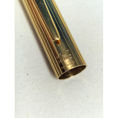 163 - Montblanc Gold Plated Ballpoint Pen. 14cm Long. Requires Refill.