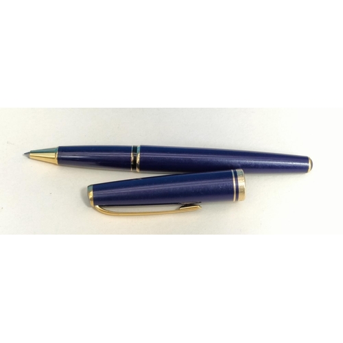 164 - Montblanc Generation 1990 Blue with Gold Trim Ballpoint Pen. 14cm Long.