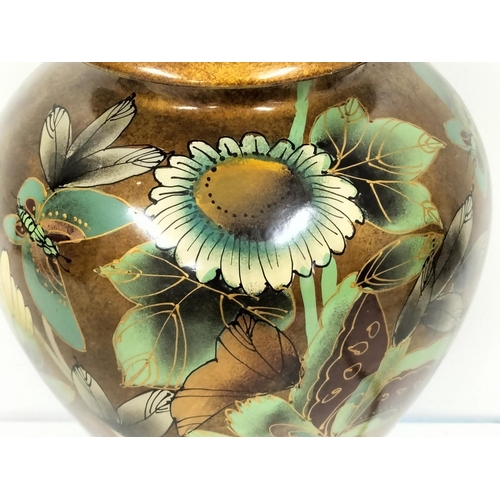 287 - Art Nouveau Style Table Lamp with Butterflies in a Floral Setting W/O. 35cm Tall.