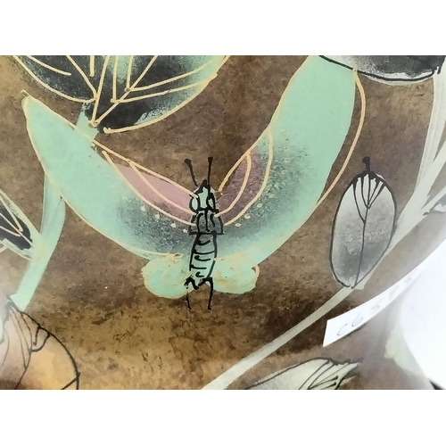 287 - Art Nouveau Style Table Lamp with Butterflies in a Floral Setting W/O. 35cm Tall.