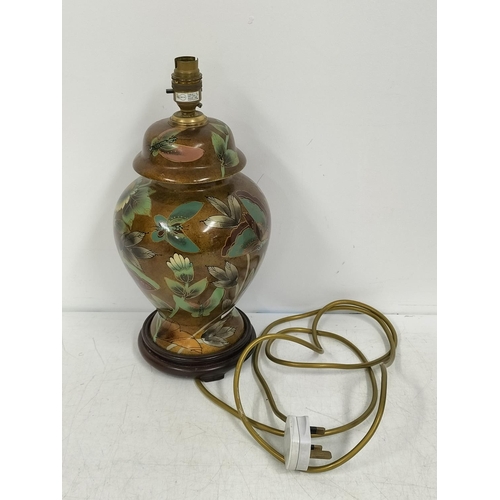 287 - Art Nouveau Style Table Lamp with Butterflies in a Floral Setting W/O. 35cm Tall.