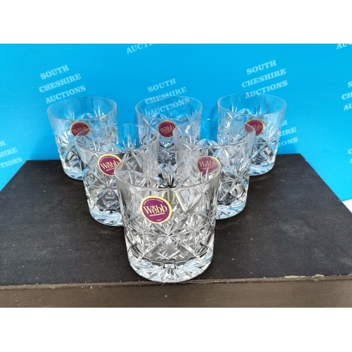 288 - Boxed Set of 6 Webb Crystal Hand Cut Whisky Tumblers.