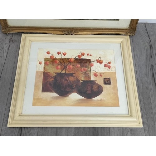 294 - Assorted Prints (4) to include Framed Cherubs 'First Kiss', Cottage by W.J.Hann, Modern Print and Un... 