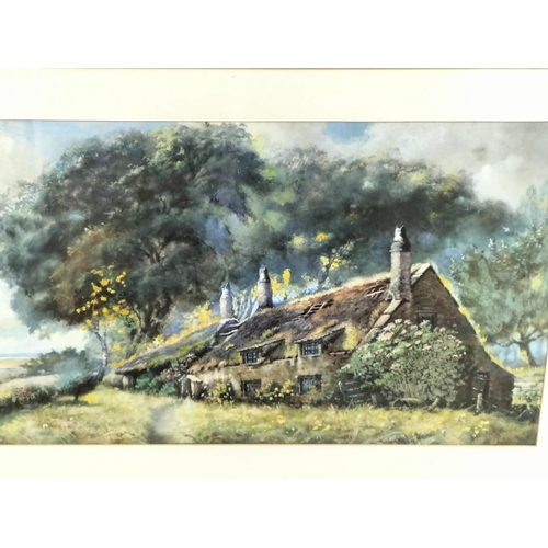 294 - Assorted Prints (4) to include Framed Cherubs 'First Kiss', Cottage by W.J.Hann, Modern Print and Un... 