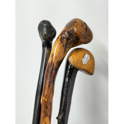 296 - Collection of Walking Sticks (3) to include an Irish Blackthorn Example plus Golf Umbrella and Navy ... 