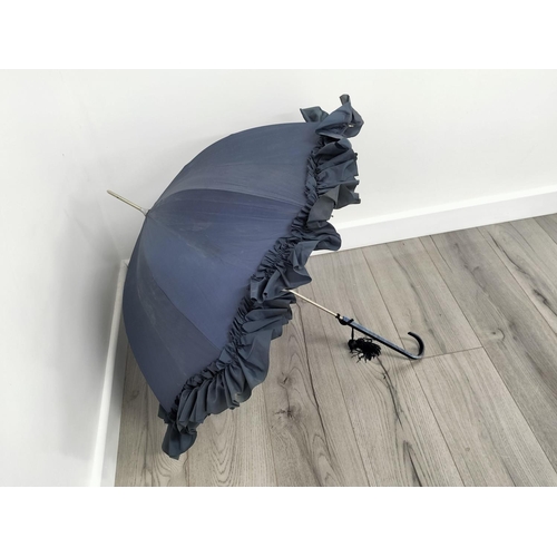 296 - Collection of Walking Sticks (3) to include an Irish Blackthorn Example plus Golf Umbrella and Navy ... 