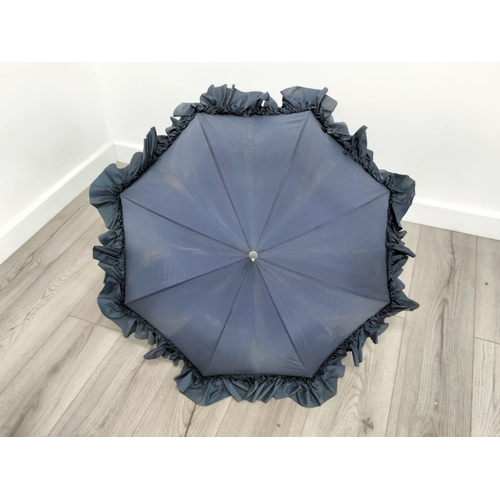 296 - Collection of Walking Sticks (3) to include an Irish Blackthorn Example plus Golf Umbrella and Navy ... 