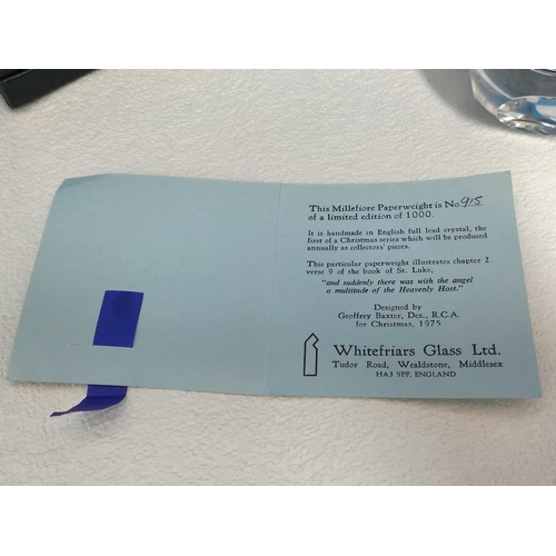 3 - Boxed Whitefriars Limited Edition 915/1,000 'Christmas 1975' Faceted Angel Millefiore Paperweight wi... 