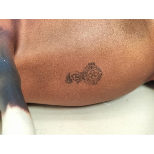 300 - Royal Doulton Matt Finish Bay Coloured Horse Figure. 17cm High x 20cm. Flea Bite to Ear.