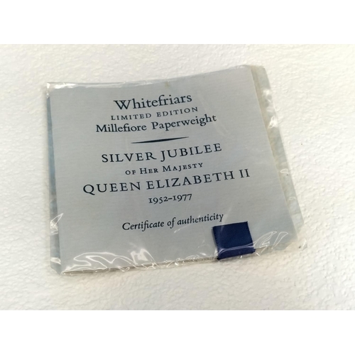 4 - Boxed Whitefriars Limited Edition 'Queen Elizabeth II Silver Jubilee' Millefiore Paperweight with Ce... 