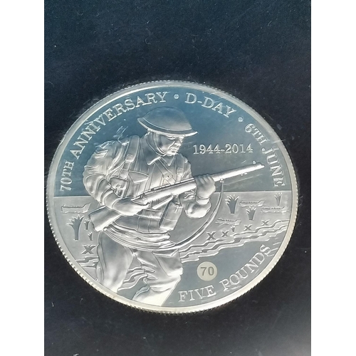 166 - 2014 Queen Elizabeth II Tristan Da Cunha Sterling Silver Proof Triple Thickness Five Pound Coin '70t... 