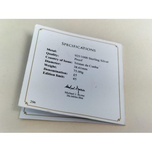 166 - 2014 Queen Elizabeth II Tristan Da Cunha Sterling Silver Proof Triple Thickness Five Pound Coin '70t... 