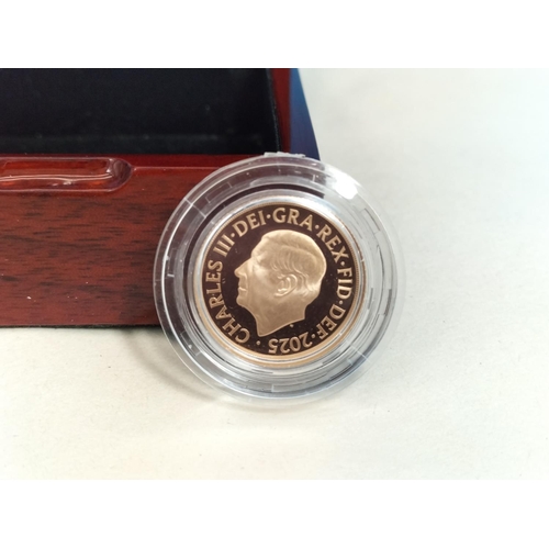 167 - Royal Mint 2025 Charles III Gold Proof Full Sovereign, Royal Arms to Reverse. Number 950 of 5000. We... 