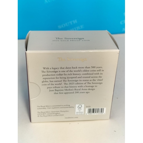 167 - Royal Mint 2025 Charles III Gold Proof Full Sovereign, Royal Arms to Reverse. Number 950 of 5000. We... 