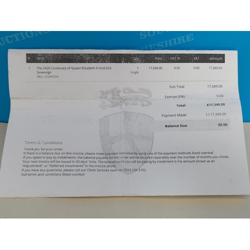 168 - Rare Hatton's of London 2026 King Charles III Tristan Da Cunha 22ct Gold Twenty Pound Coin '100th An... 