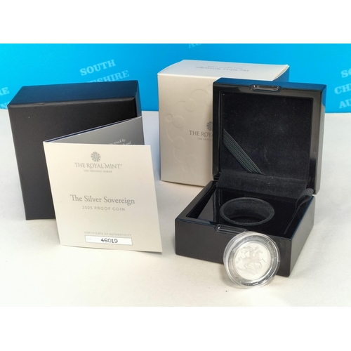 176 - Royal Mint 2025 King Charles III Silver Sovereign Proof Coin. Cased