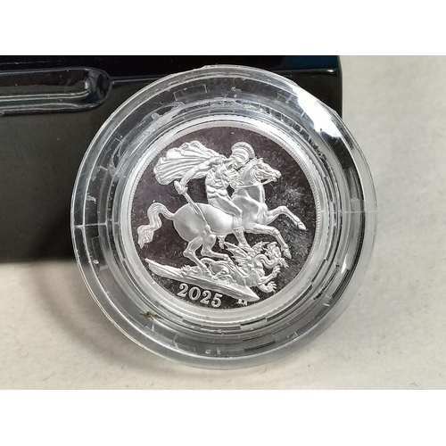 176 - Royal Mint 2025 King Charles III Silver Sovereign Proof Coin. Cased