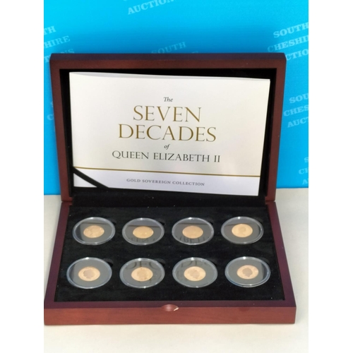 177 - Westminster Collection Boxed Set of Eight Full 22ct Gold Sovereigns 'The Seven Decades of Elizabeth ... 