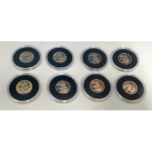 177 - Westminster Collection Boxed Set of Eight Full 22ct Gold Sovereigns 'The Seven Decades of Elizabeth ... 