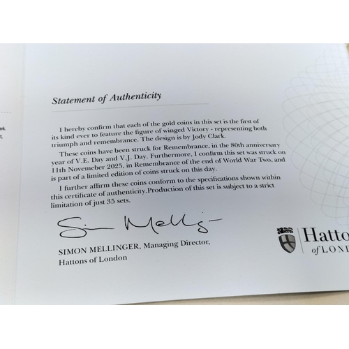 180 - Hatton's of London 2025 King Charles III Gold Proof Definitive Sovereign Set 'Remembrance Victory'. ... 