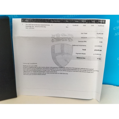 180 - Hatton's of London 2025 King Charles III Gold Proof Definitive Sovereign Set 'Remembrance Victory'. ... 