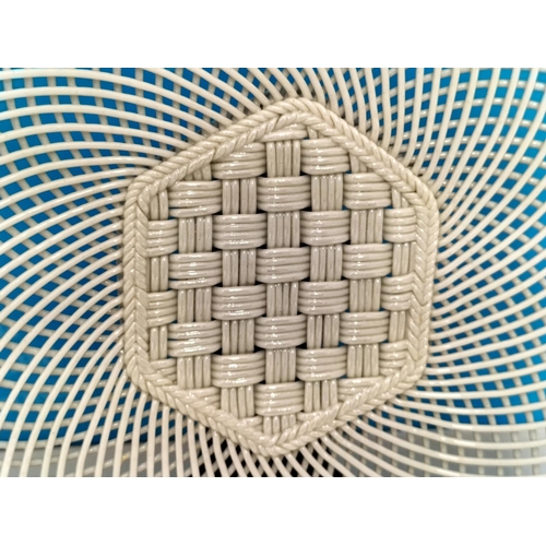 289 - Belleek Irish Porcelain Basket Weave Hexagonal Shaped Cake Plate/Dish 28cm Diameter.