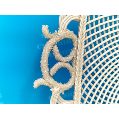 289 - Belleek Irish Porcelain Basket Weave Hexagonal Shaped Cake Plate/Dish 28cm Diameter.