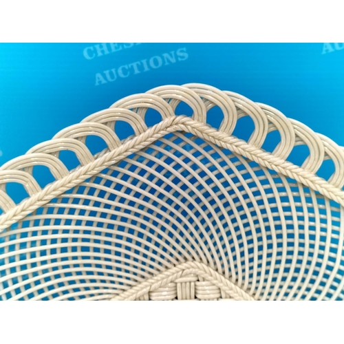 289 - Belleek Irish Porcelain Basket Weave Hexagonal Shaped Cake Plate/Dish 28cm Diameter.