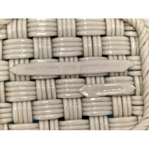 289 - Belleek Irish Porcelain Basket Weave Hexagonal Shaped Cake Plate/Dish 28cm Diameter.