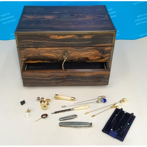 293 - Early Victorian Gent's Rosewood Travelling Box with Key and Some Contents. Requires Attention to Cli... 