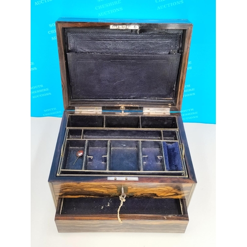 293 - Early Victorian Gent's Rosewood Travelling Box with Key and Some Contents. Requires Attention to Cli... 