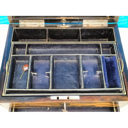 293 - Early Victorian Gent's Rosewood Travelling Box with Key and Some Contents. Requires Attention to Cli... 